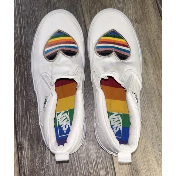 Vans Pride Asher Slip-On White Rainbow Heart Shoes Kids Youth Missy US Size 4 - Picture 8 of 10